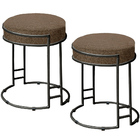 Kit 2 Puffs Decorativos Redondo Sakura Base Metal Preto Linho