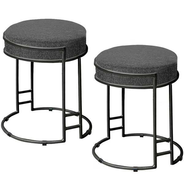 Kit 2 Puffs Decorativos Redondo Sakura Base Metal Preto Linho