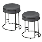 Kit 2 Puffs Decorativos Redondo Sakura Base Metal Preto Suede