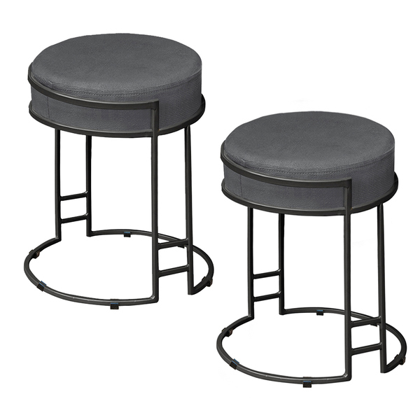 Kit 2 Puffs Decorativos Redondo Sakura Base Metal Preto Suede