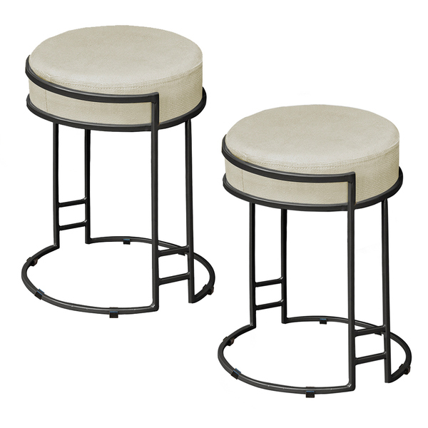 Kit 2 Puffs Decorativos Redondo Sakura Base Metal Preto Velud