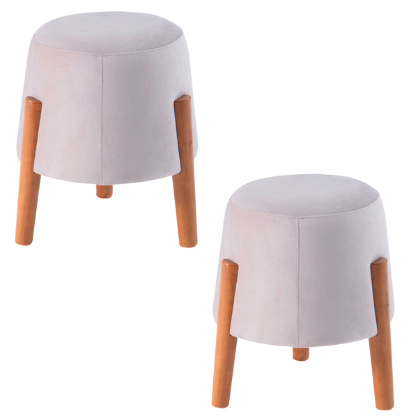 Kit 2 Puffs Decorativos Redondos Neil Bege G66 - Gran Belo