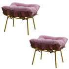 Kit 2 Puffs Decorativos Sala De Estar Abel Base De Madeira Do