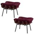 Kit 2 Puffs Decorativos Sala De Estar Abel Base De Madeira Pr