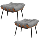 Kit 2 Puffs Decorativos Sala De Estar Abel Base De Madeira Pr