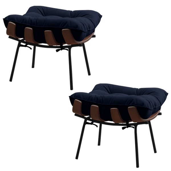 Kit 2 Puffs Decorativos Sala De Estar Abel Base De Madeira Pr