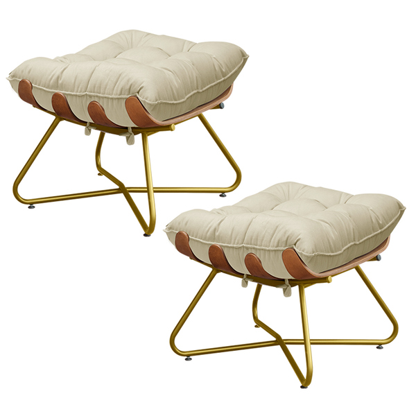 Kit 2 Puffs Decorativos Sala De Estar Caim Base De Madeira Do