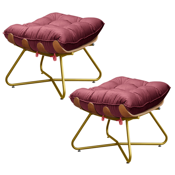 Kit 2 Puffs Decorativos Sala De Estar Caim Base De Madeira Do