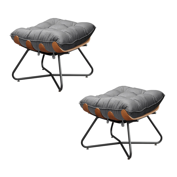 Kit 2 Puffs Decorativos Sala De Estar Caim Base De Madeira Pr