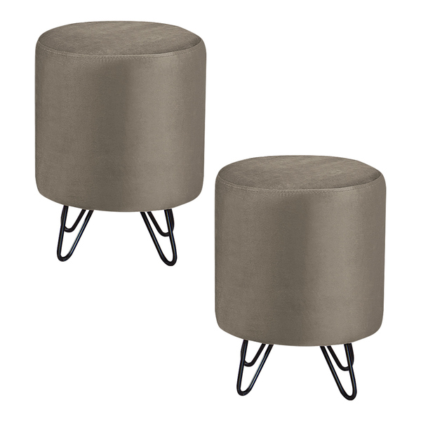 Kit 2 Puffs Decorativos Sala De Estar Pés Metal Cork Veludo F