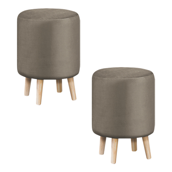 Kit 2 Puffs Decorativos Sala De Estar Pés Palito Cork Veludo