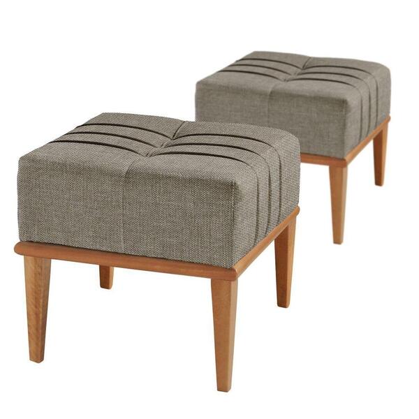 Kit 2 Puffs Em Linho Quadrado Valentin Linho Cinza