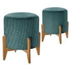 Kit 2 Puffs Em Linho Redondo Otavio Agarb Decor Azul