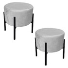 Kit 2 Puffs Iron Suede Base Preto Palito - Cinza