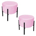 Kit 2 Puffs Iron Suede Base Preto Palito - Rosa Bebê