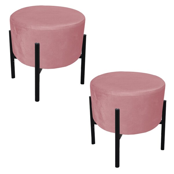 Kit 2 Puffs Iron Suede Base Preto Palito - Rose