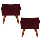 Kit 2 Puffs Opala Decorativo Suede Bordo Kasa Sofá