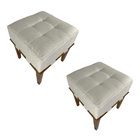 Kit 2 Puffs Quadrado Para Sala De Linho - Bege Claro