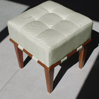 Kit 2 Puffs Quadrado Para Sala De Linho - Bege Claro