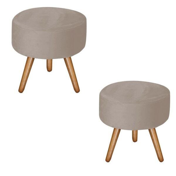 Kit 2 Puffs Redondo Bali Decorativo Suede Bege