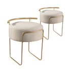 Kit 2 Puffs Redondo Ivar Em Linho E Base Metal Dourado Agarb