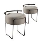 Kit 2 Puffs Redondo Ivar Em Linho E Base Metal Preto Agarb De