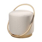 Kit 2 Puffs Redondo Lunar Em Linho E Base Metal Dourado Agarb