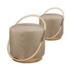 Kit 2 Puffs Redondo Lunar Em Linho E Base Metal Dourado Agarb