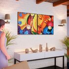 Kit 2 Quadro Tela Decorativa Com Moldura Buda E Flores - 70x7