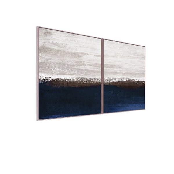 Kit 2 Quadro Tela Decorativa Com Moldura Estampa Abstrata Azu