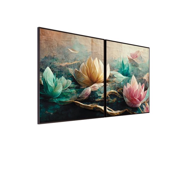 Kit 2 Quadro Tela Decorativa Com Moldura Flor De Lótus - 70x7