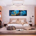 Kit 2 Quadro Tela Decorativa Com Moldura Flor Rosa Azul - 70x