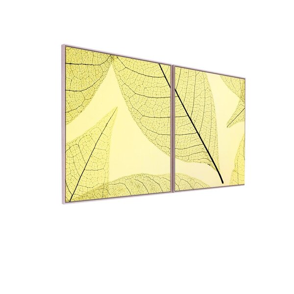 Kit 2 Quadro Tela Decorativa Com Moldura Folha Verde - 70x70c