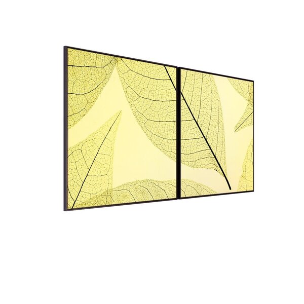 Kit 2 Quadro Tela Decorativa Com Moldura Folha Verde - 70x70c