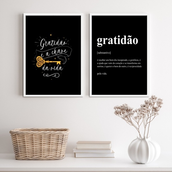 Kit 2 Quadros A Gratidão É A Chave da vida 24x18cm Moldura:ma