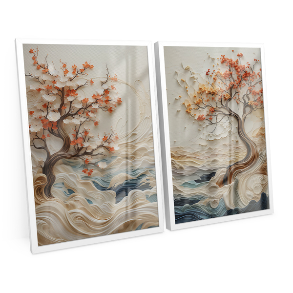 Kit 2 Quadros Abstrato Coast Wisdom Tree 120x80 Arte Em Canva