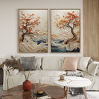 Kit 2 Quadros Abstrato Coast Wisdom Tree 120x80 Arte Em Canva