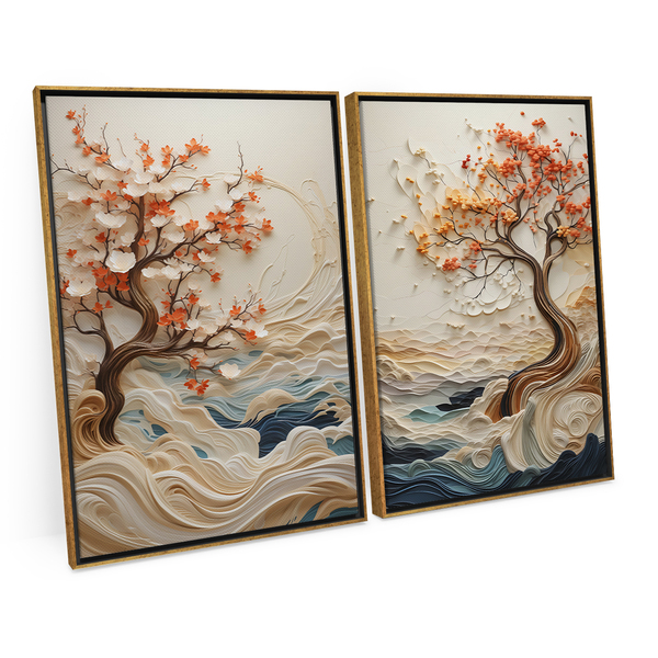 Kit 2 Quadros Abstrato Coast Wisdom Tree 120x80 Arte Em Canva