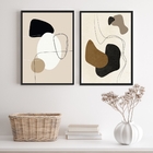 Kit 2 Quadros Abstratos- Preto Cinza Bege Marrom 33x24cm Mold