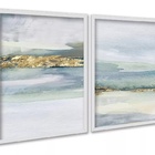 Kit 2 Quadros Abstratos Aquarela Verde Dourado 24x18cm - Com