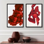 Kit 2 Quadros Abstratos Arte Moderna Ondas Vermelhas 45x34cm