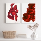 Kit 2 Quadros Abstratos Arte Moderna Ondas Vermelhas 45x34cm
