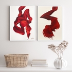 Kit 2 Quadros Abstratos Arte Moderna Vermelhos 45x34cm - Com