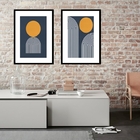 Kit 2 Quadros Abstratos Azul E Ocre - 60x48cm Moldura:madeira