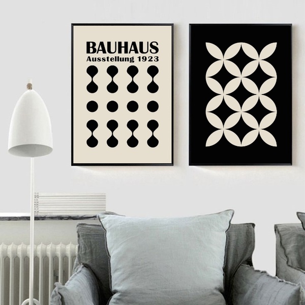 Kit 2 Quadros Abstratos Bauhaus - Preto E Bege 33x24cm - Com