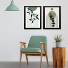 Kit 2 Quadros Abstratos Boho Folhas Soft 33x24cm - Com Vidro