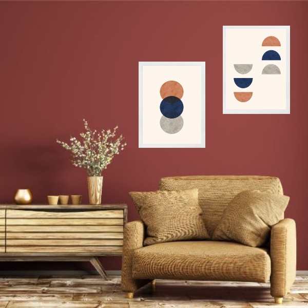 Kit 2 Quadros Abstratos Boho Terracota E Azul 45x34cm Moldura