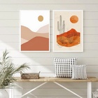 Kit 2 Quadros Abstratos Cacto Deserto 24x18cm Moldura Branca