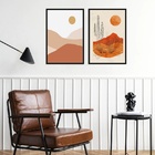 Kit 2 Quadros Abstratos Cacto Deserto 33x24cm - Com Vidro Mol