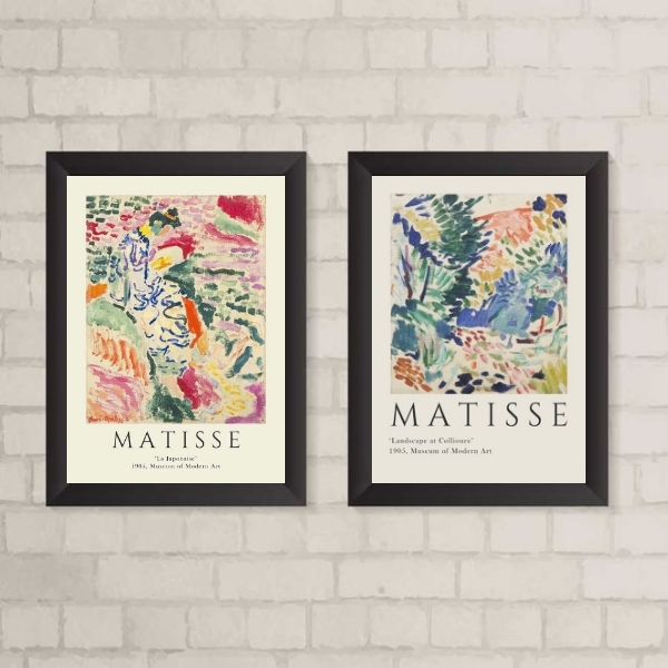 Kit 2 Quadros Abstratos Coloridos matisse 24x18cm - Com Vidro